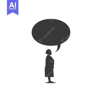 Aset premium populer: Silhouette of a woman with a speech bubble above her head.