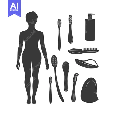 Aset premium populer: Silhouette of a Woman with Bathroom Essentials