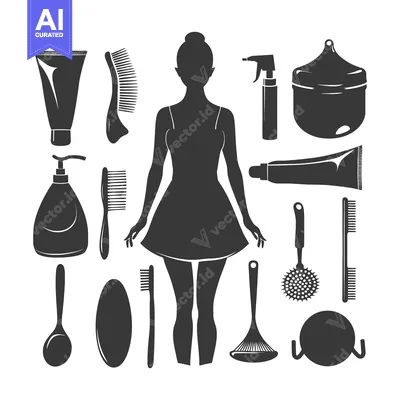 Popular premium asset: Silhouette of a Woman with Body Care Products and Accessories