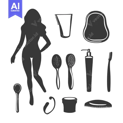 Silhouette of a Woman with Body Scrubbing and Hygiene Items