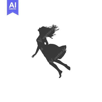 Silhouette of a Woman with Flowing Hair, Falling in a Dress