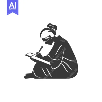 Aset desain premium: Silhouette of a woman with glasses writing in a book