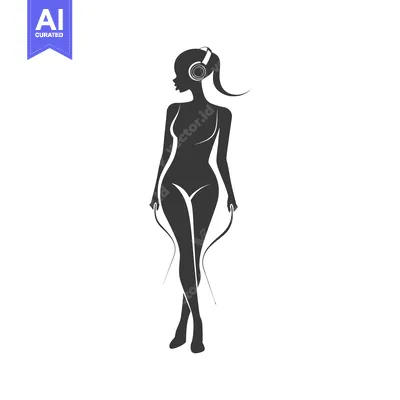 Aset premium populer: Silhouette of a woman with headphones and skipping rope