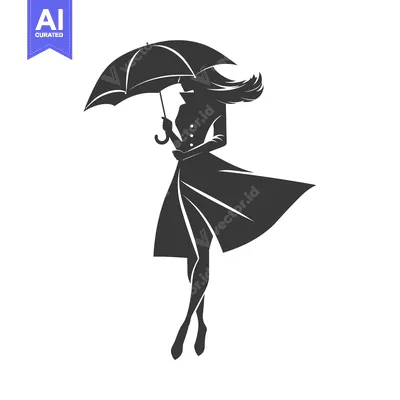 Aset premium populer: Silhouette of a woman with long hair holding an umbrella