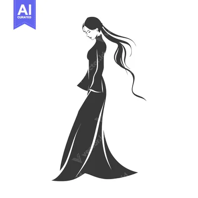 Aset desain premium: Silhouette of a woman with long hair wearing a dress