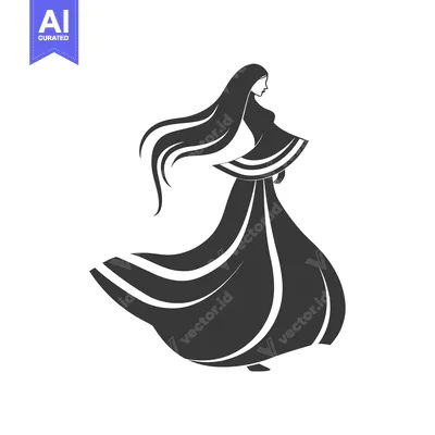 Silhouette of a woman with long hair wearing a flowing dress