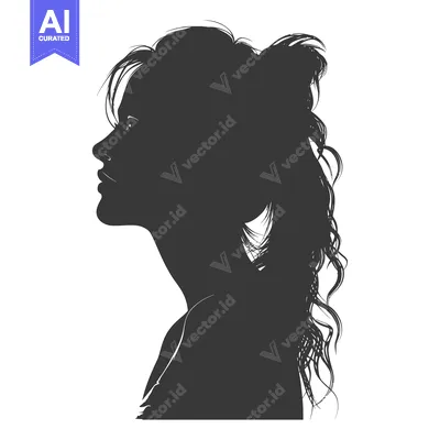 Aset premium populer: Silhouette of a Woman with Long Wavy Hair Looking to the Right