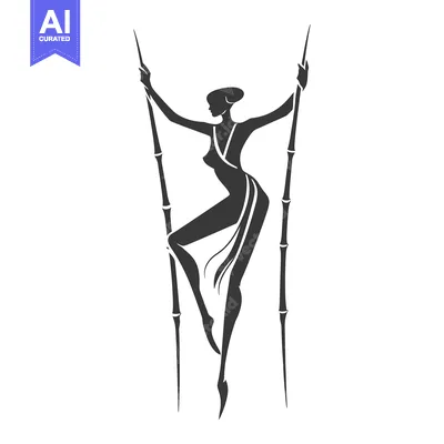 Silhouette of a Woman with Two Long Sticks