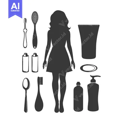 Popular premium asset: Silhouette of a Woman with Various Bathroom Products