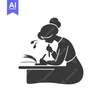 Aset desain premium: Silhouette of a woman writing at a desk