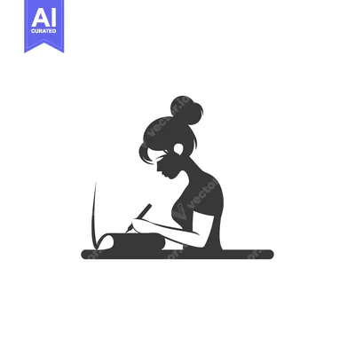 Aset desain premium: Silhouette of a Woman Writing at a Desk