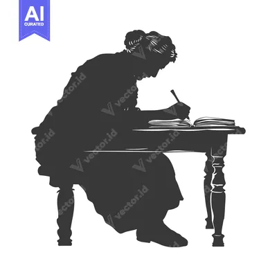 Aset desain premium: Silhouette of a Woman Writing at a Desk