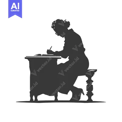 Premium design asset: Silhouette of a Woman Writing at a Desk