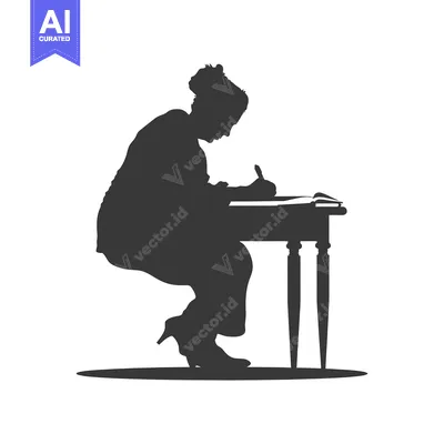 Silhouette of a Woman Writing at a Desk