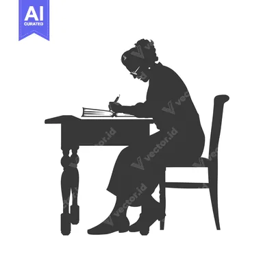 Aset premium populer: Silhouette of a woman writing at a desk