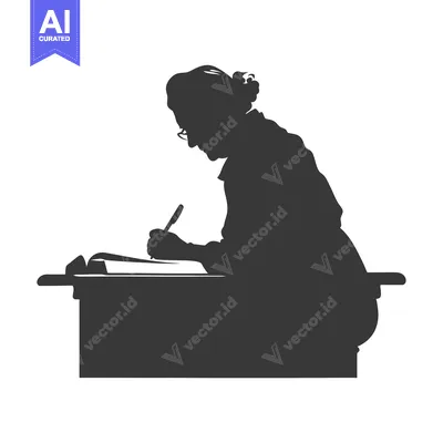 Aset desain premium: Silhouette of a Woman Writing at a Desk
