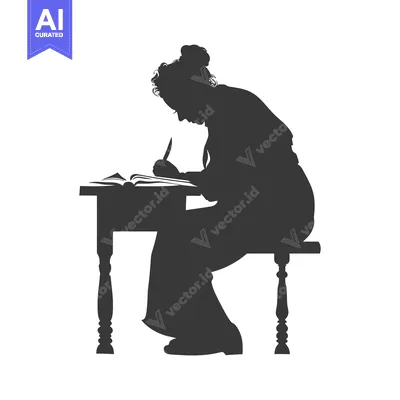 Aset premium populer: Silhouette of a woman writing at a desk