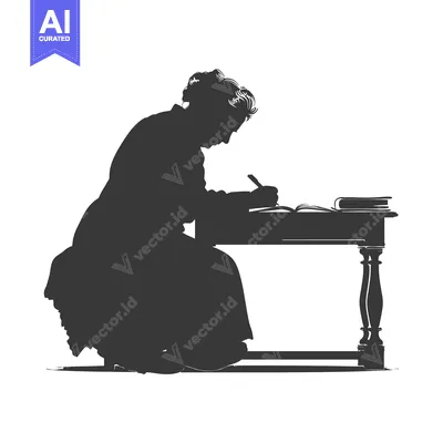 Aset desain premium: Silhouette of a woman writing at a desk