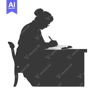 Silhouette of a Woman Writing at a Desk