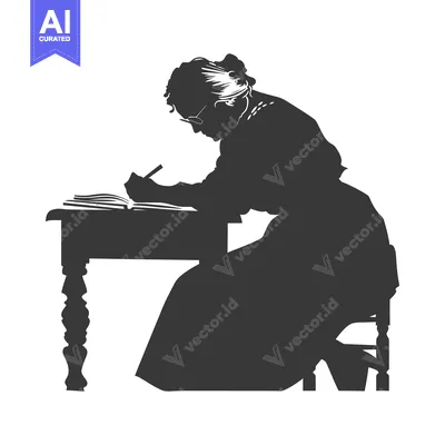 Aset desain premium: Silhouette of a Woman Writing at a Desk