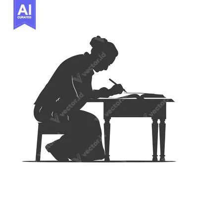 Silhouette of a woman writing at a desk