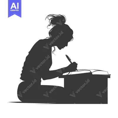 Aset desain premium: Silhouette of a woman writing at a desk