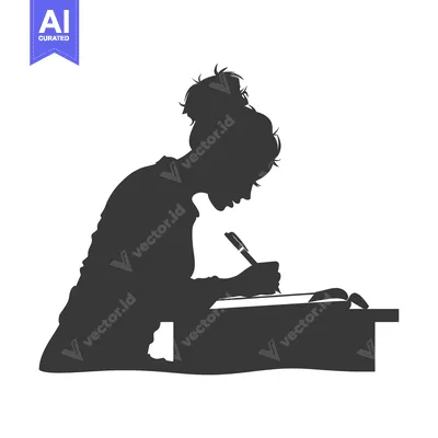 Popular premium asset: Silhouette of a Woman Writing at a Desk