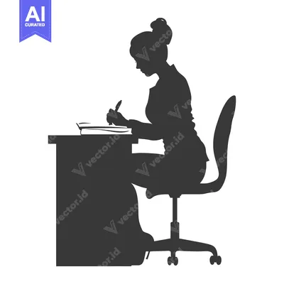 Aset desain premium: Silhouette of a Woman Writing at a Desk