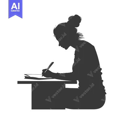 Silhouette of a Woman Writing at a Desk