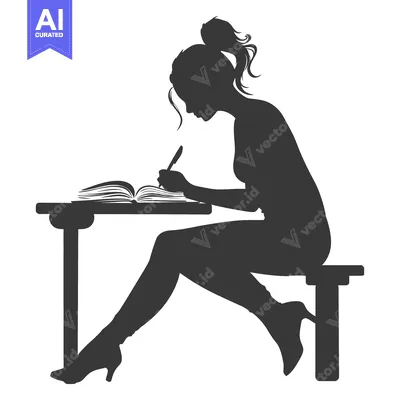 Aset desain premium: Silhouette of a Woman Writing at a Desk