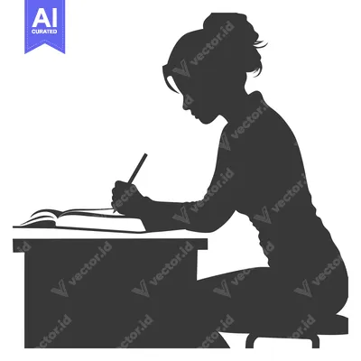Silhouette of a Woman Writing at a Desk