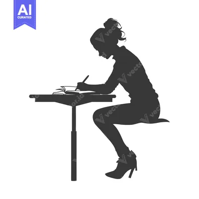 Silhouette of a Woman Writing at a Table