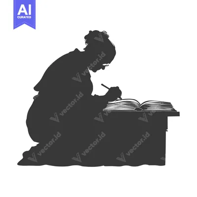 Aset desain premium: Silhouette of a Woman Writing in a Book