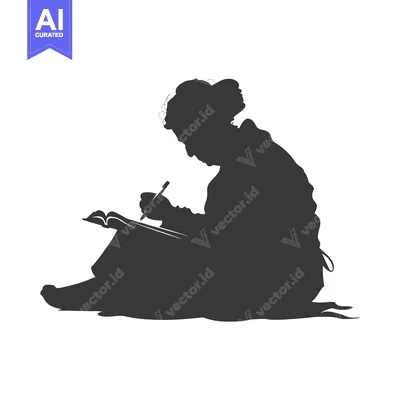 Aset desain premium: Silhouette of a Woman Writing in a Book
