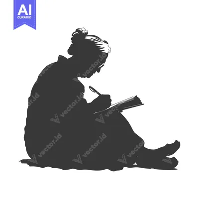 Aset premium populer: Silhouette of a Woman Writing in a Book