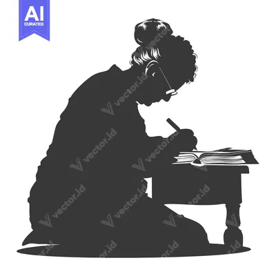 Silhouette of a woman writing in a book