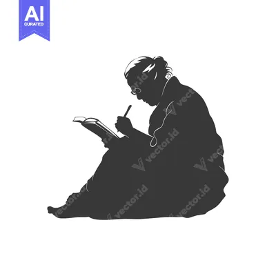 Aset desain premium: Silhouette of a Woman Writing in a Book