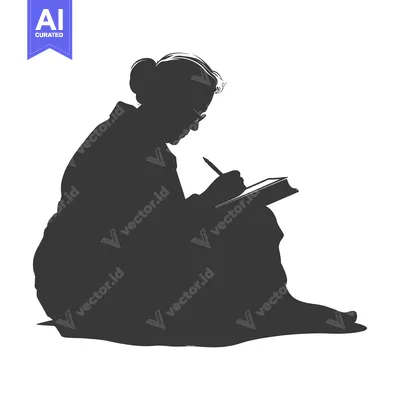 Aset premium populer: Silhouette of a Woman Writing in a Book