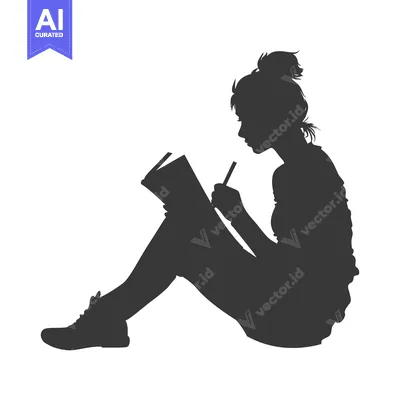 Aset premium populer: Silhouette of a woman writing in a book