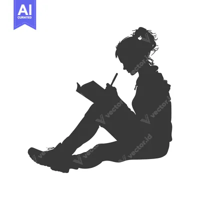 Aset desain premium: Silhouette of a Woman Writing in a Book