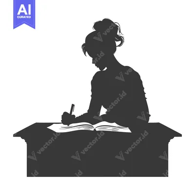 Aset premium populer: Silhouette of a Woman Writing in a Book at a Desk