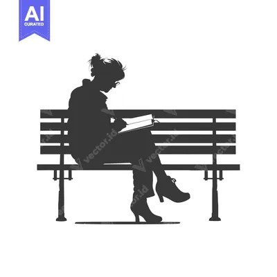 Aset desain premium: Silhouette of a woman writing in a book while sitting on a bench