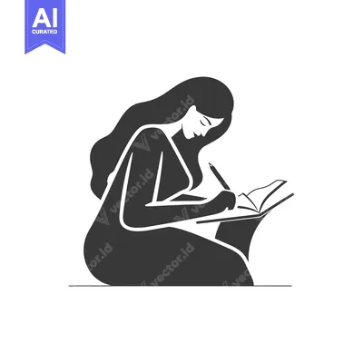 Premium design asset: Silhouette of a woman writing in a notebook