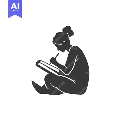 Aset desain premium: Silhouette of a woman writing in a notebook