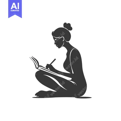 Aset desain premium: Silhouette of a Woman Writing in a Notebook