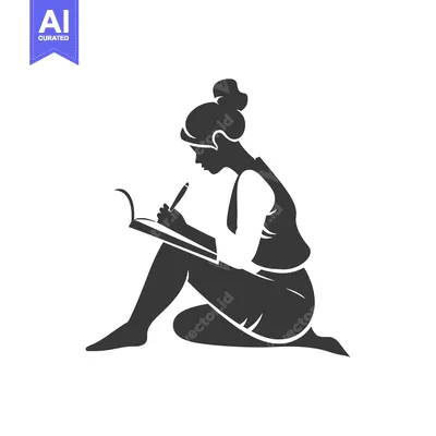 Aset desain premium: Silhouette of a Woman Writing in a Notebook