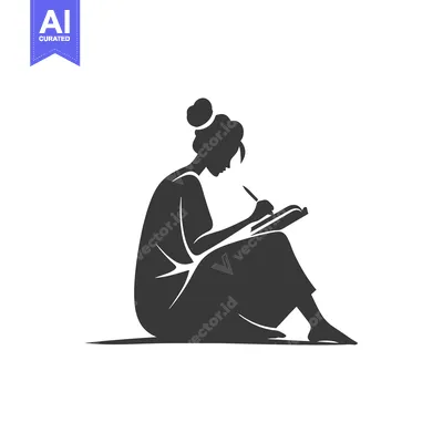Aset desain premium: Silhouette of a Woman Writing in a Notebook