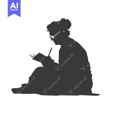 Aset desain premium: Silhouette of a Woman Writing in a Notebook