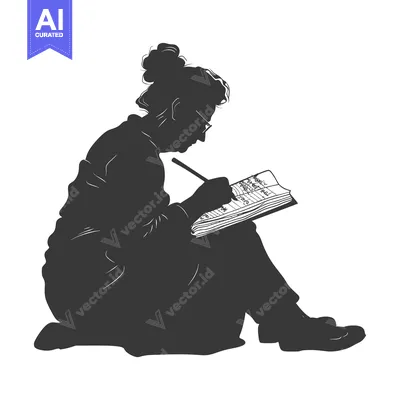 Aset desain premium: Silhouette of a Woman Writing in a Notebook