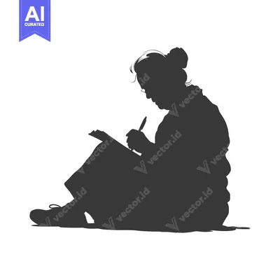 Aset desain premium: Silhouette of a Woman Writing in a Notebook